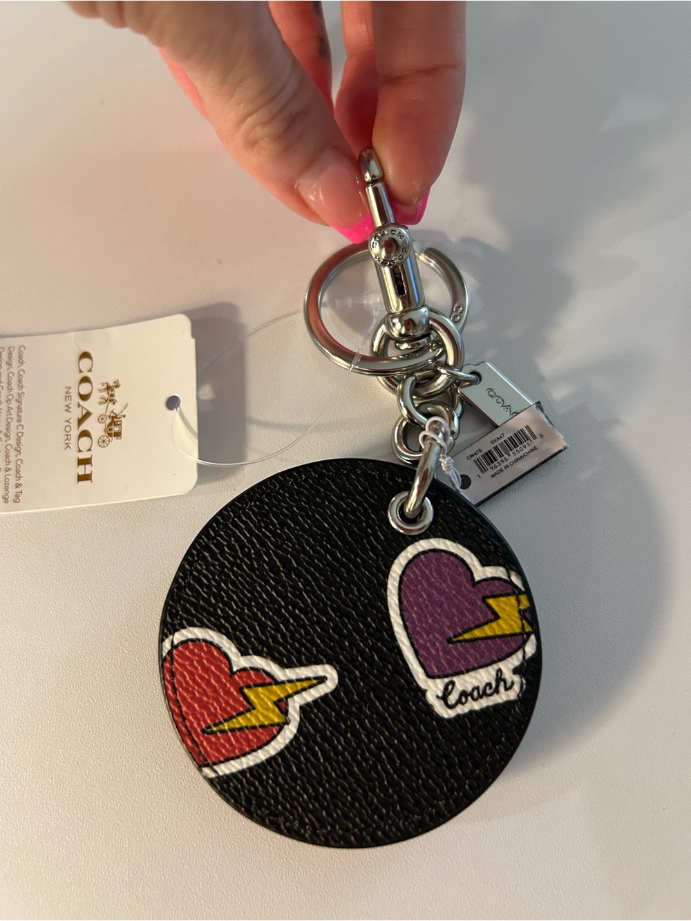 Coach NY Mirror Bag Charm With Hearts &Bolt neon-colored lightning boltsNWT - Picture 5 of 16